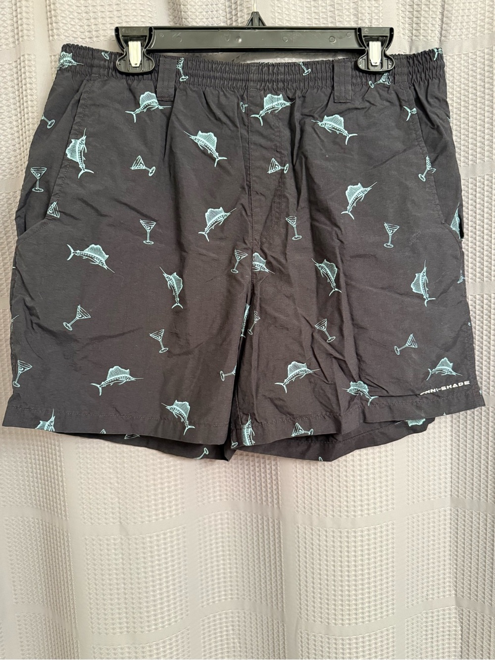 Columbia PFG Black Swim Trunks with Marlin Fish & Martini Cocktail Print - Picture 2 of 10